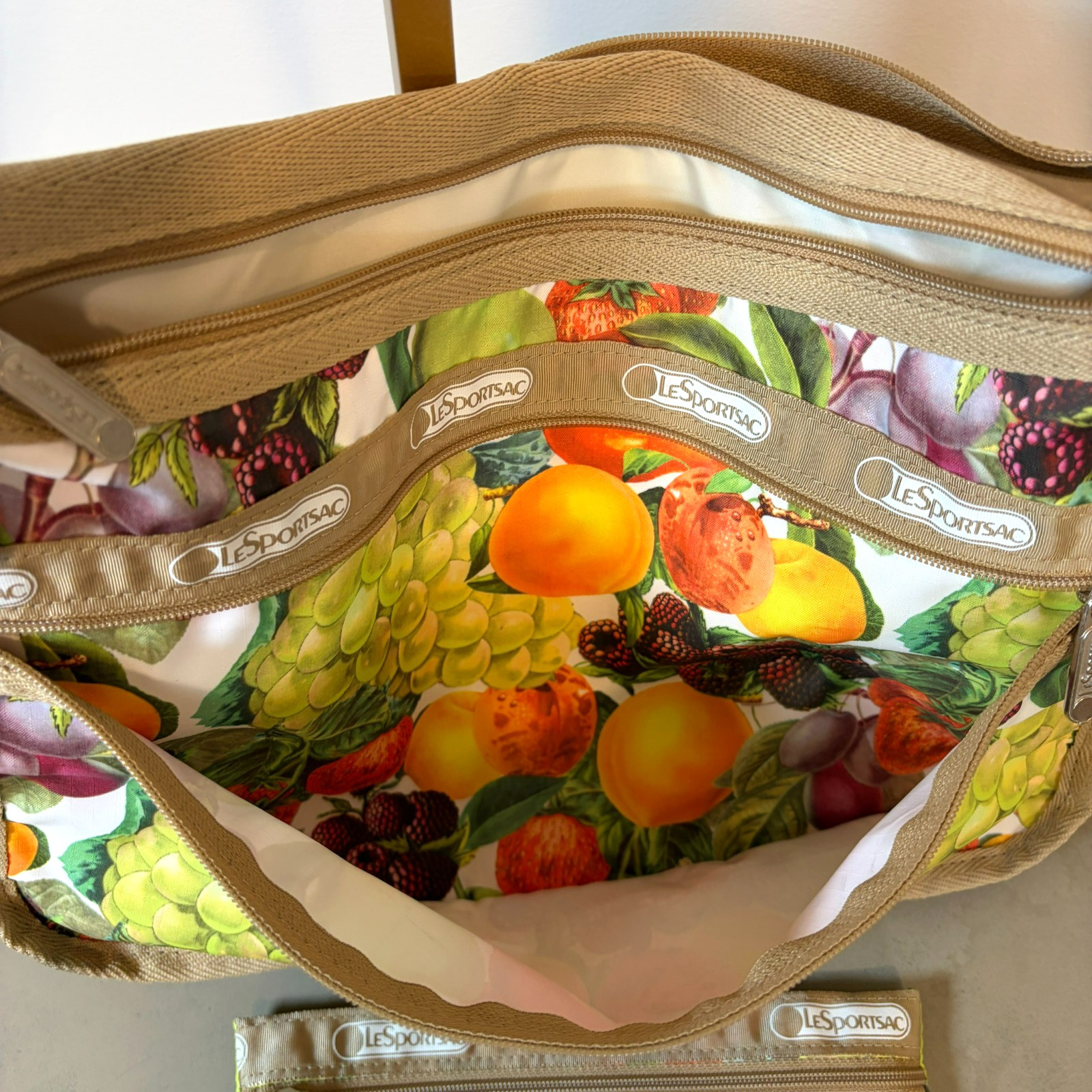 LeSportsac Fruit Print Expandable Shoulder Bag Crossbody w/ Pouch Retail $140