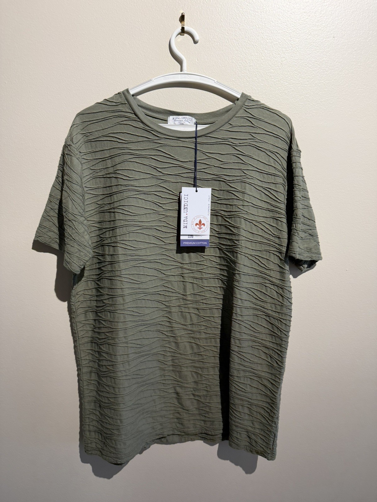 Mida Undici Men’s Tee Size L Military Green Made in Italy 100% Cotton – Textured