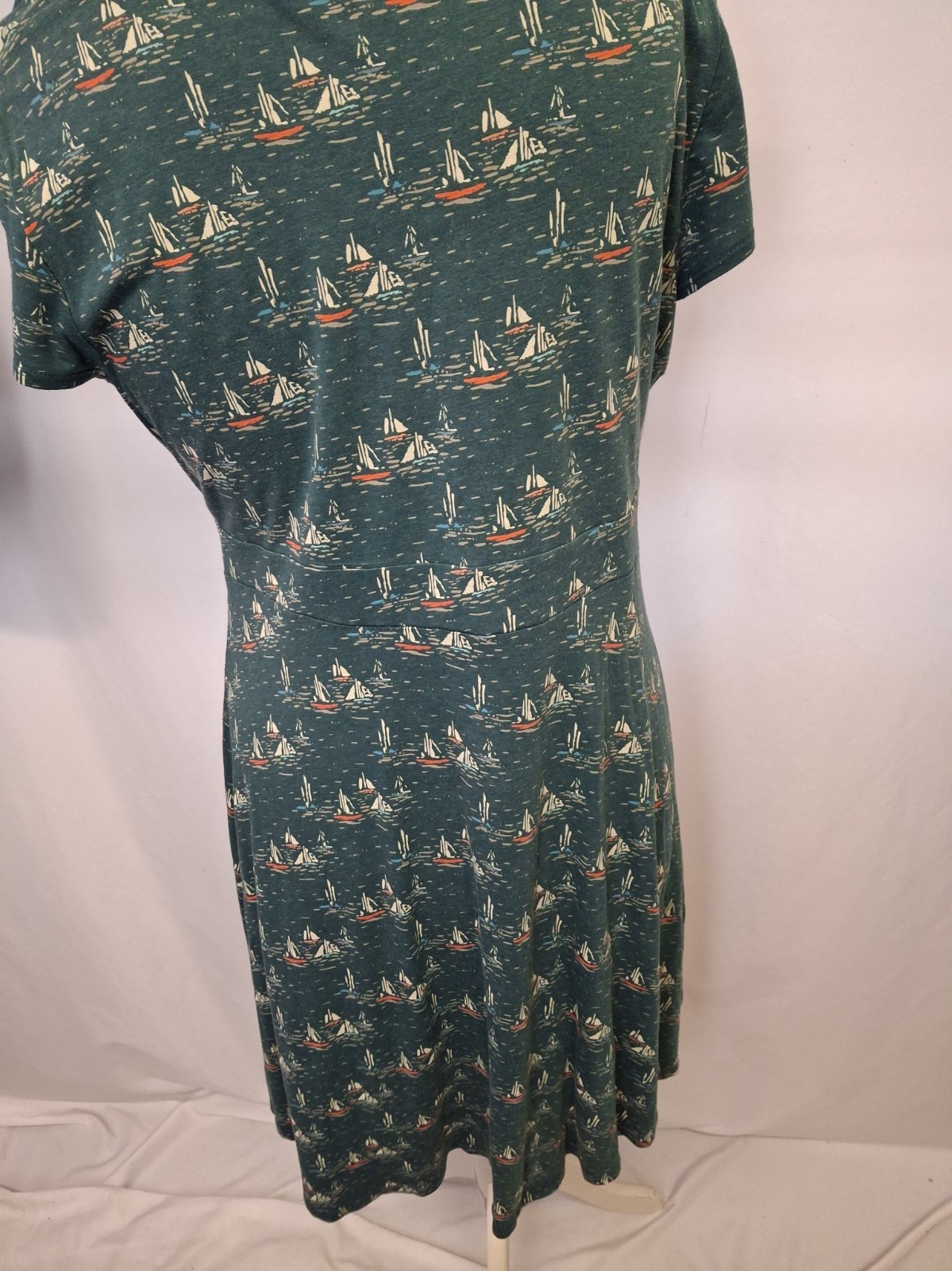 Seasalt Cornwall Carnmoggas dress dark green marine boat print uk16 E5671