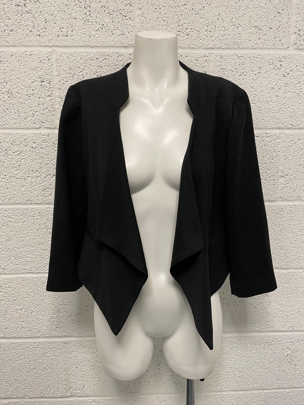 Whistles Virgin Wool Blend Jacket Short Open Waterfall Smart Work Black UK 16