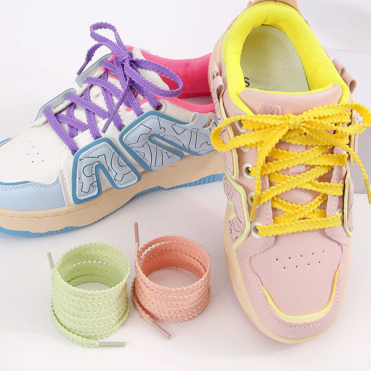 1 Pair Flat Wheat Ears Shoelaces, 0.7mm Solid Color Gear-shaped Braided Shoe Str