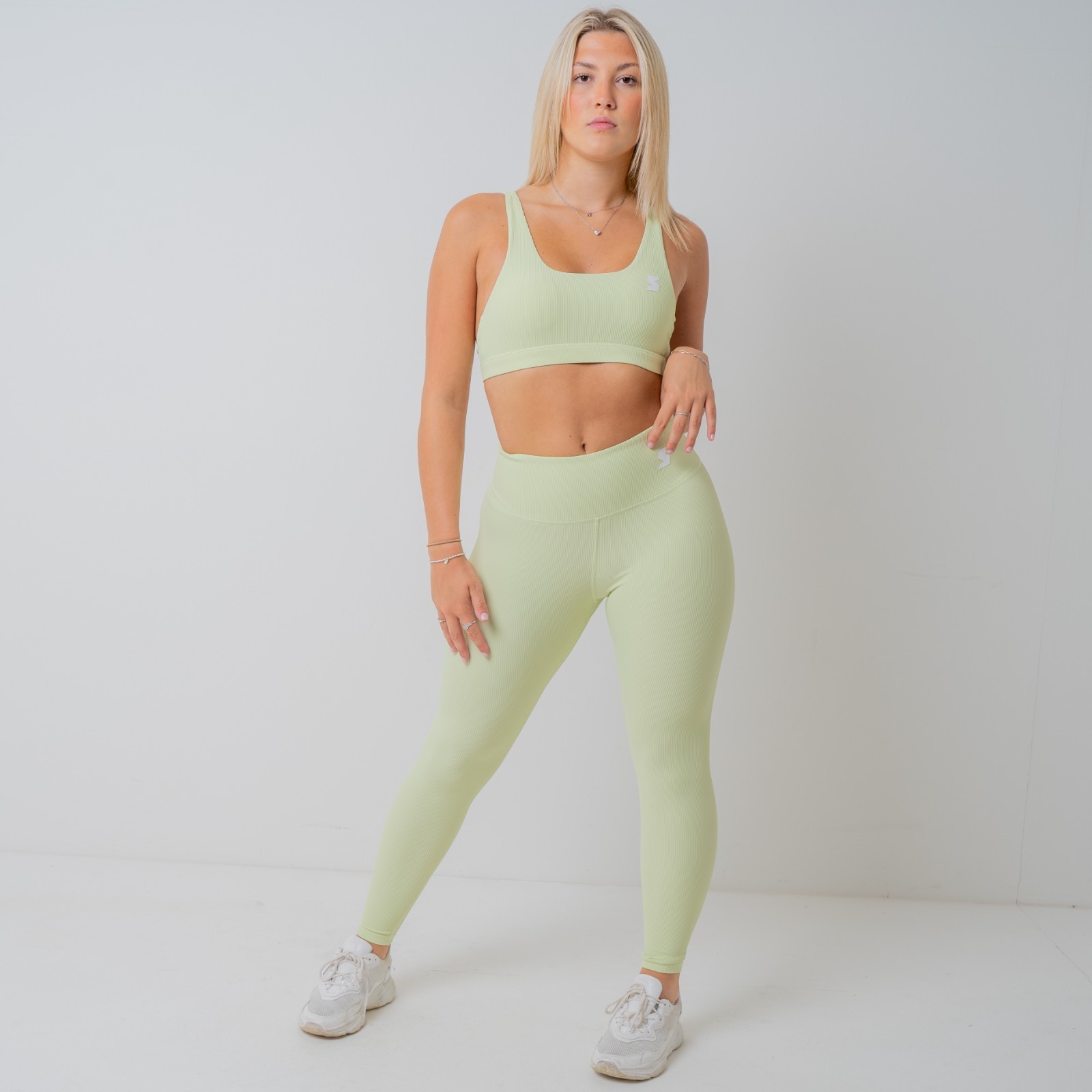 Stamina Womens 2 Piece Ribbed Gym Set Leggings Sports Bra Activewear Swift Attir