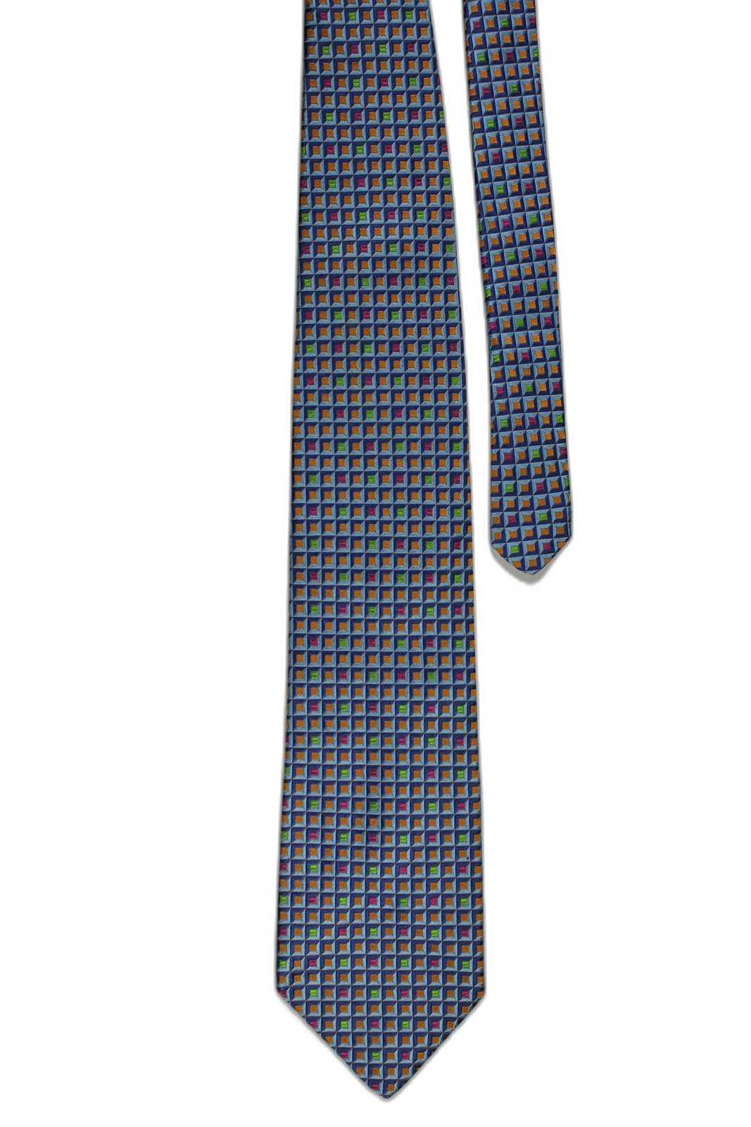 CORPORATE IMAGE TOM JAMES XL Silk Tie Blue Orange Green Geometric Mens Necktie