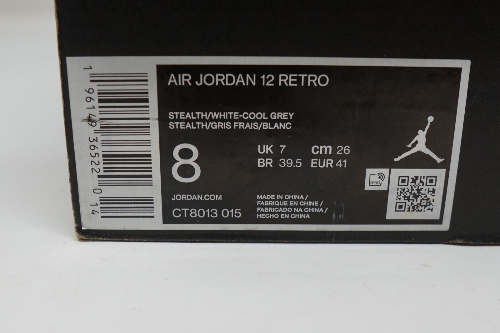 Nike Air Jordan 12 Retro Cool Grey Stealth size 8