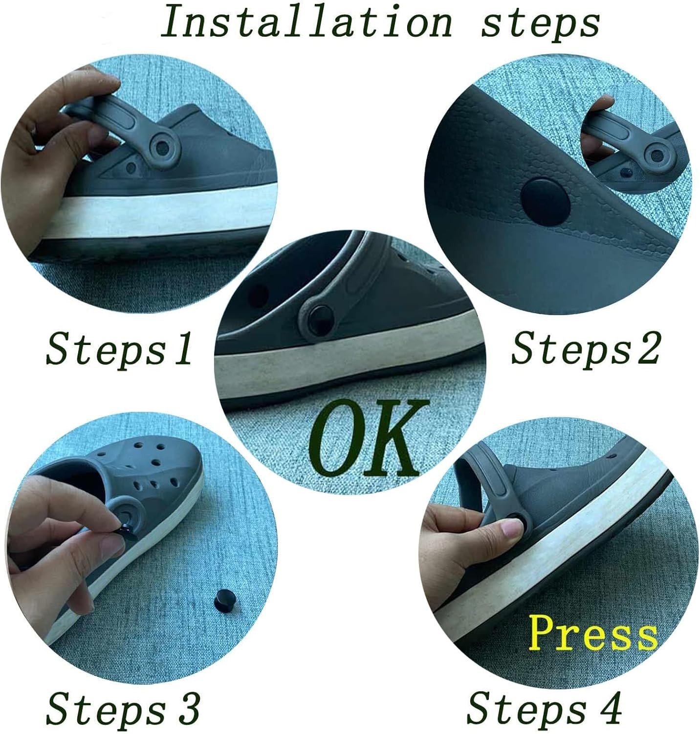 6 Sets Replacement Rivets Button Strap Compatible for Clog Shoe Black