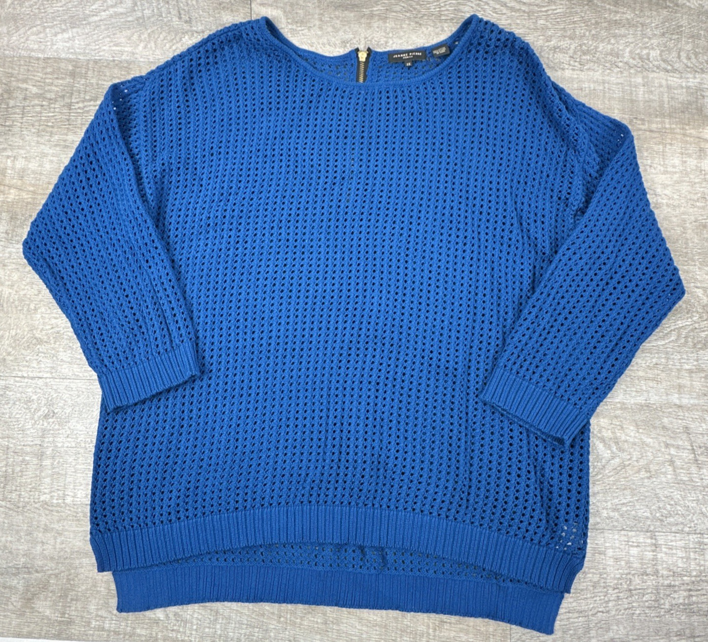 Jeanne Pierre Women’s Size 2X Blue Open Knit Cotton Sweater Pullover Excellent