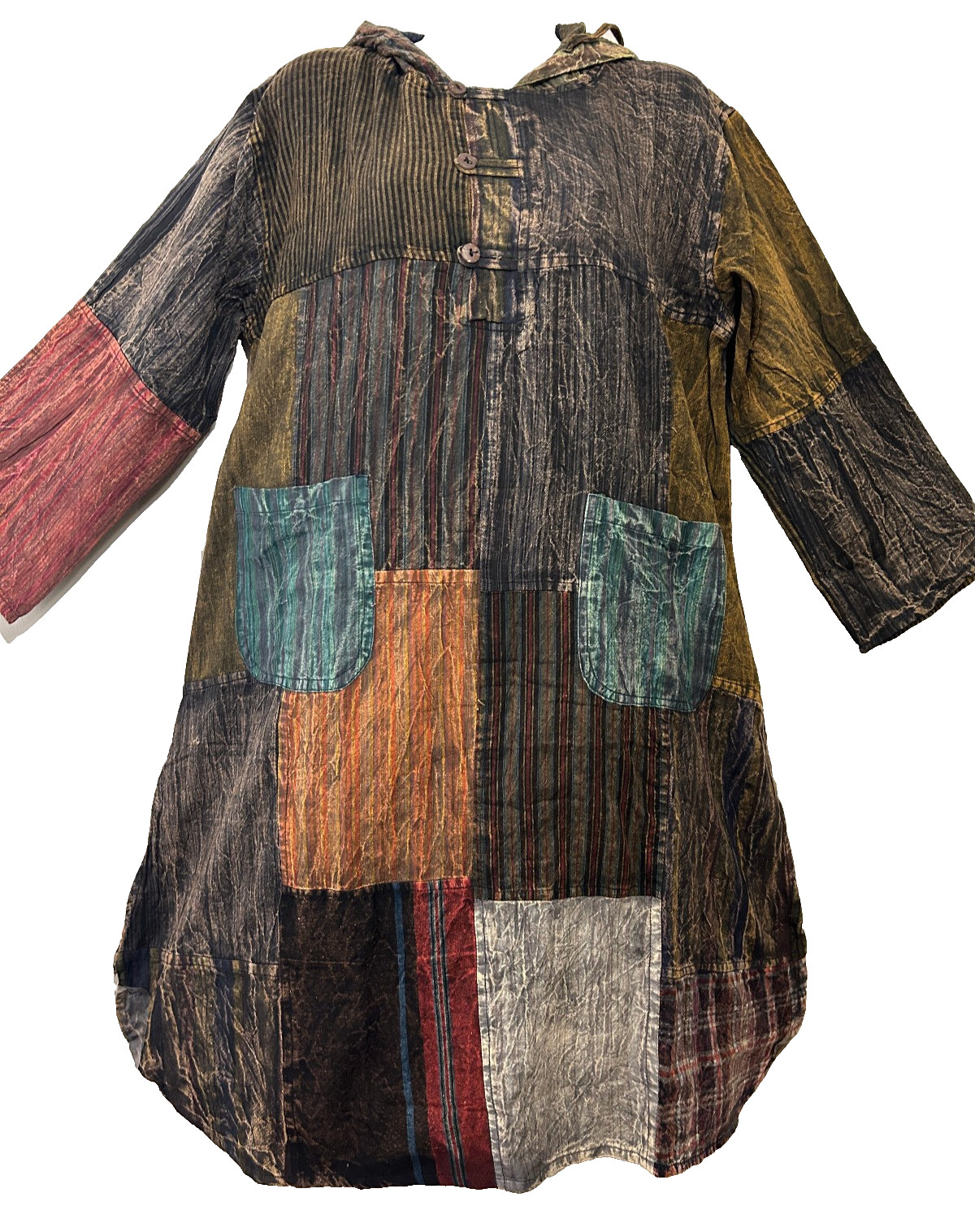 Nw FUNKY STUFF hippy pocket patch distressed TUNIC TOP HOODIE DRESS XL Free ship