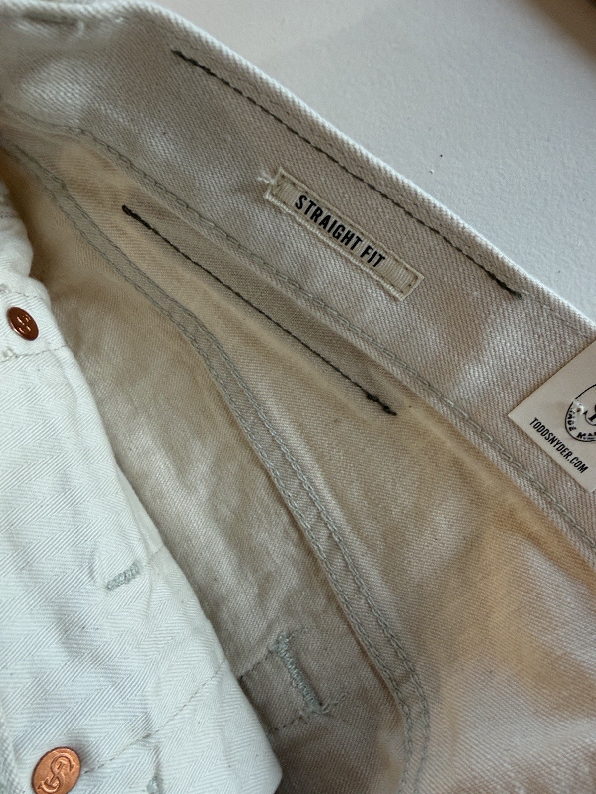 Todd Snyder Cream Straight Fit Button Fly Jeans Sz 34/32. New. Box1