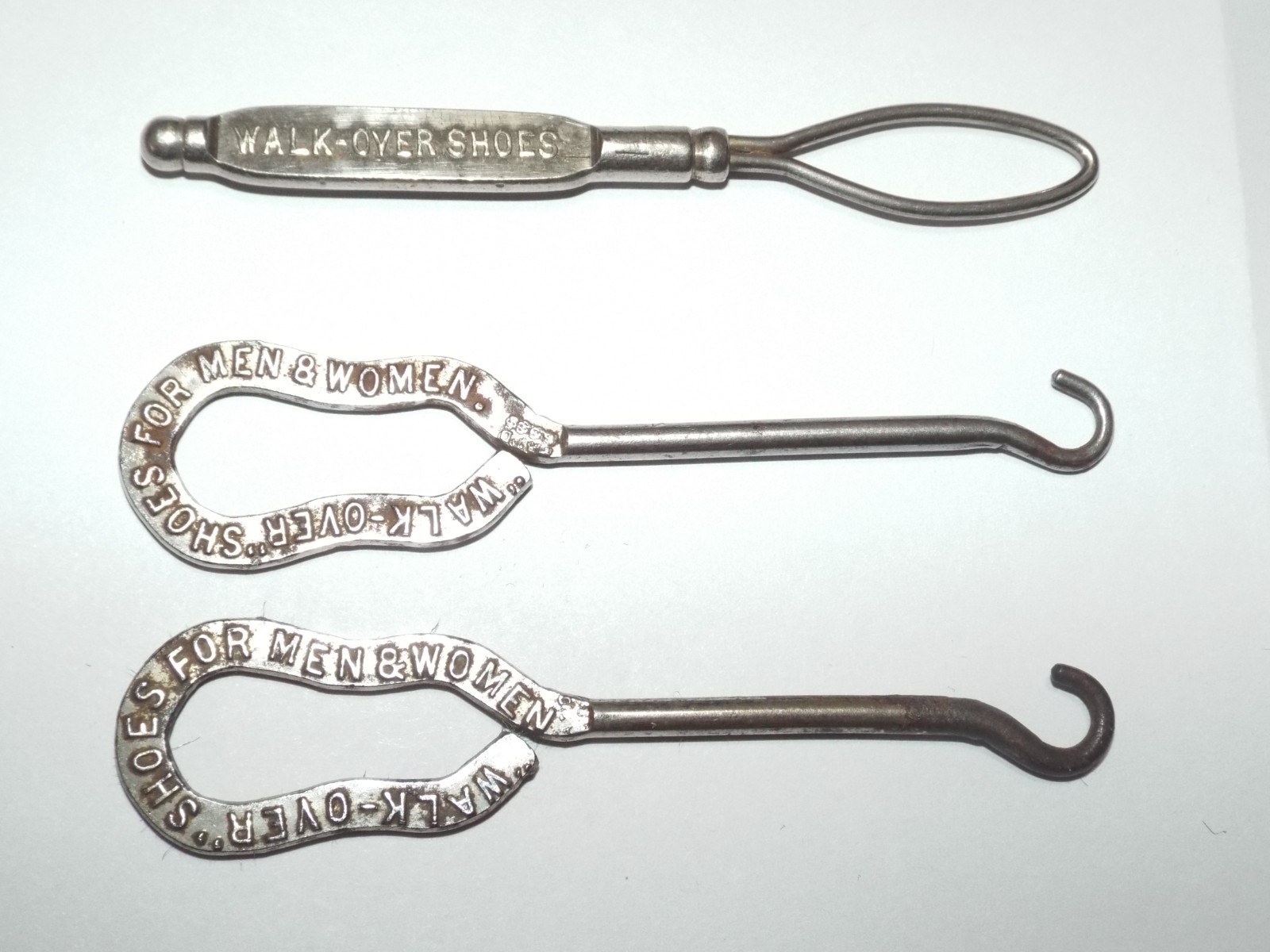 Lot of 3 Antique Glove Boot Button Hook “Walk Over Shoes” Ornate Pattern