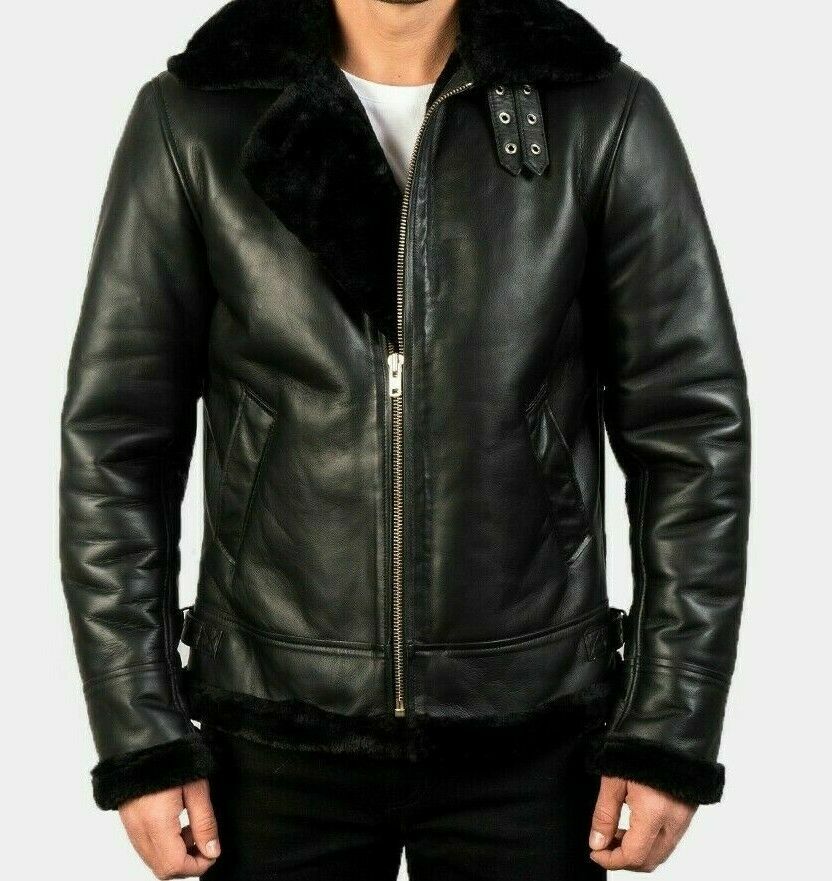 Men’s B3 Aviator Real Shearling Sheepskin Leather Flight Bomber Jacket