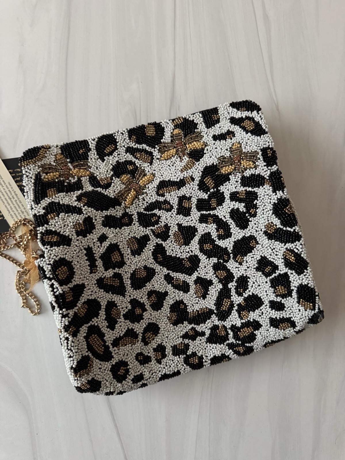 Made in India Beaded Leopard & Bee Design Gold Chain Crossbody Purse Bag Viral