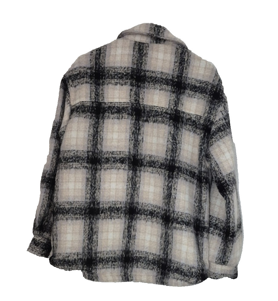 Ambiance Outerwear Womens Jaciket M Black/Beige Plaid Lined Button Up Shacket