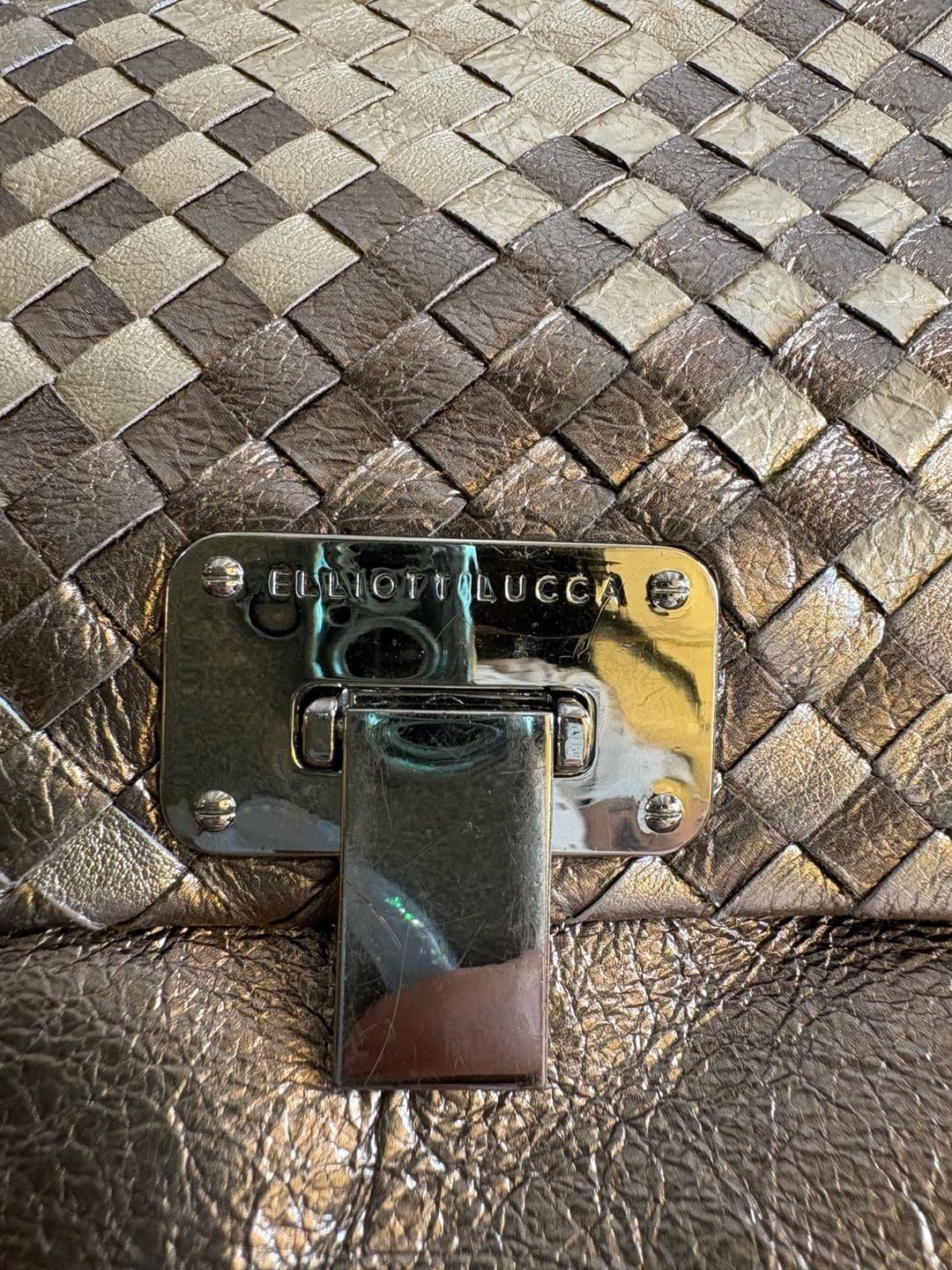 Elliott Lucca Metallic Woven Leather Foldover Crossbody Bag