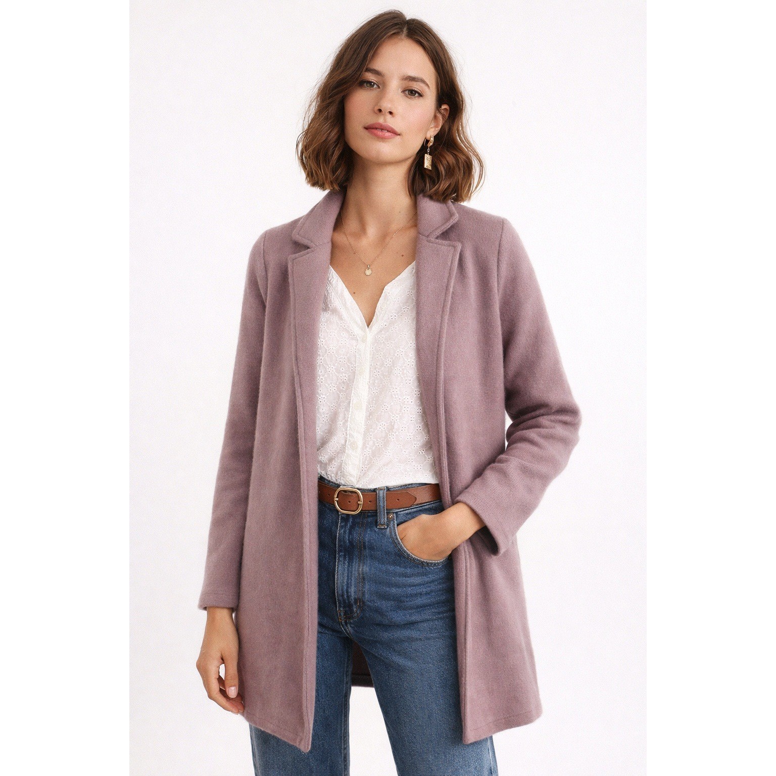 HAVE Open Front Knit Coat Women Size M Mauve NWOT
