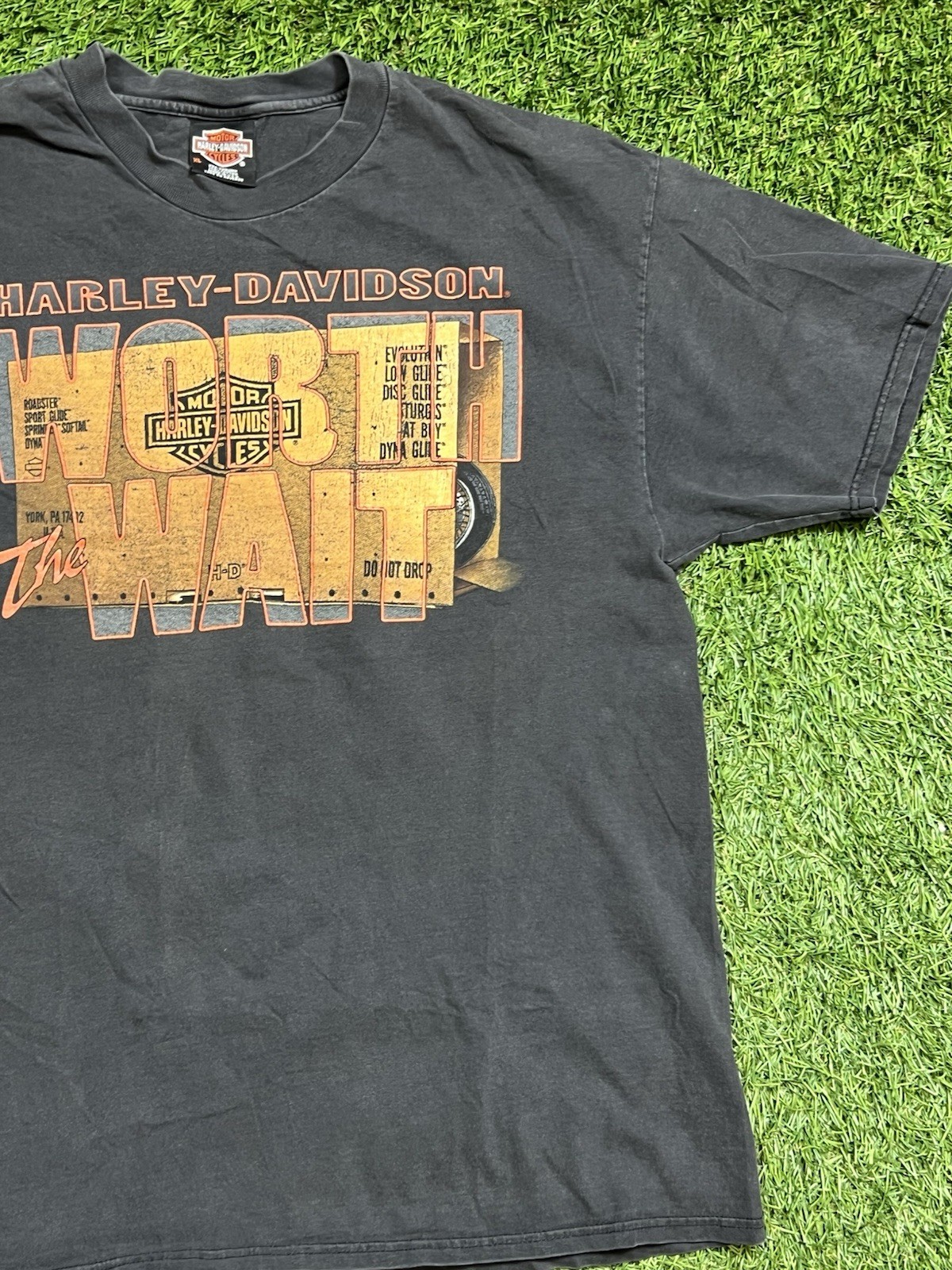 Harley Davidson Worth The Wait T-Shirt Men’s XL Faded Black USA Vintage 90s