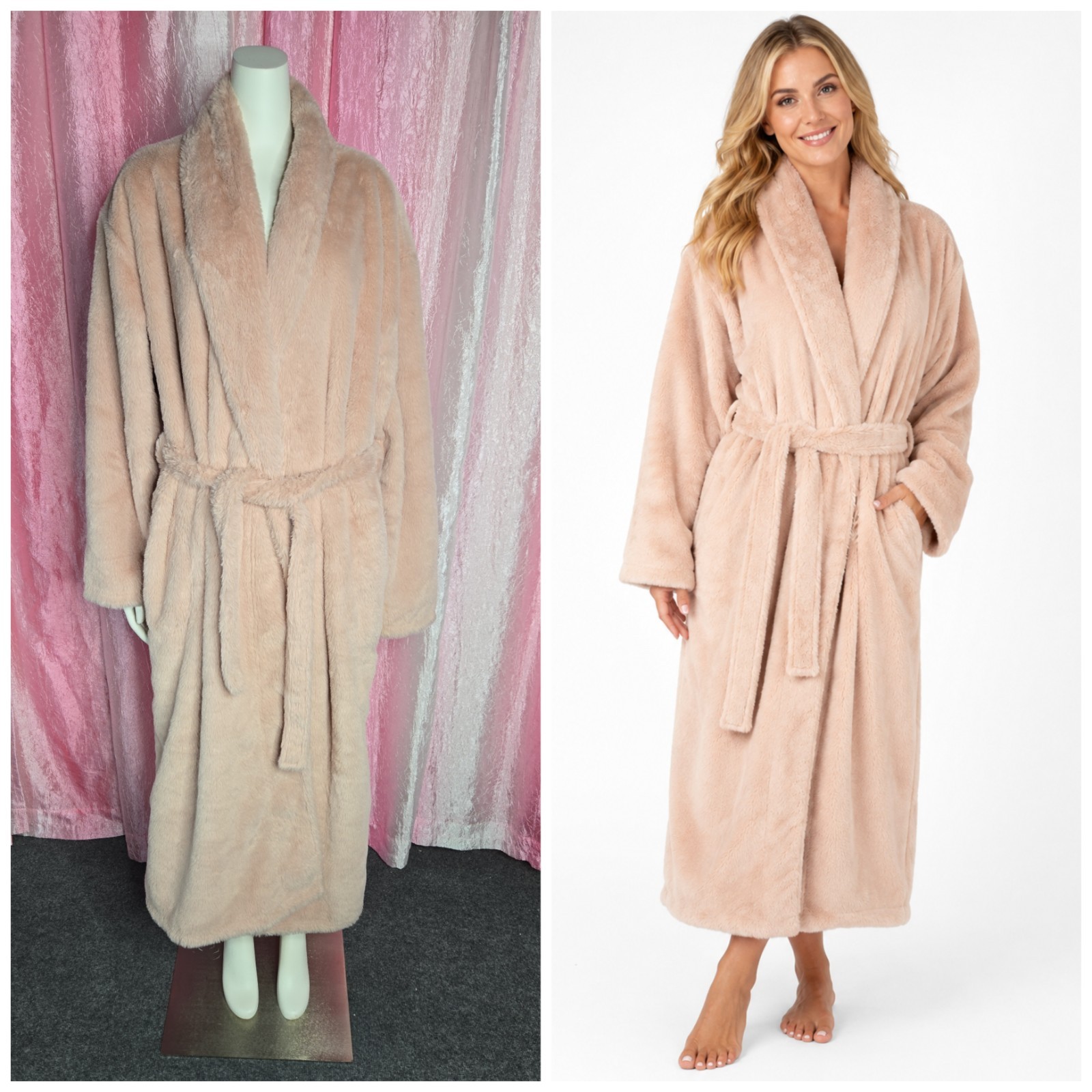 Minky Couture Blush Mauve Plush & Soft Faux Fur Luxurious Designer Robe Size M-L