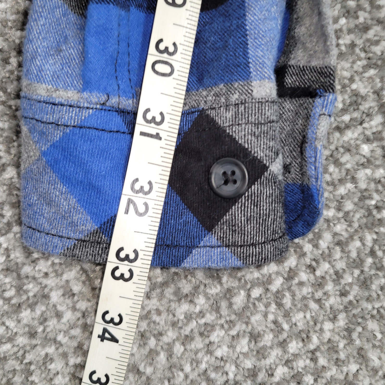 Five Brother Mens Blue Black Grey Plaid Flannel Button Down Shirt Large Cotton