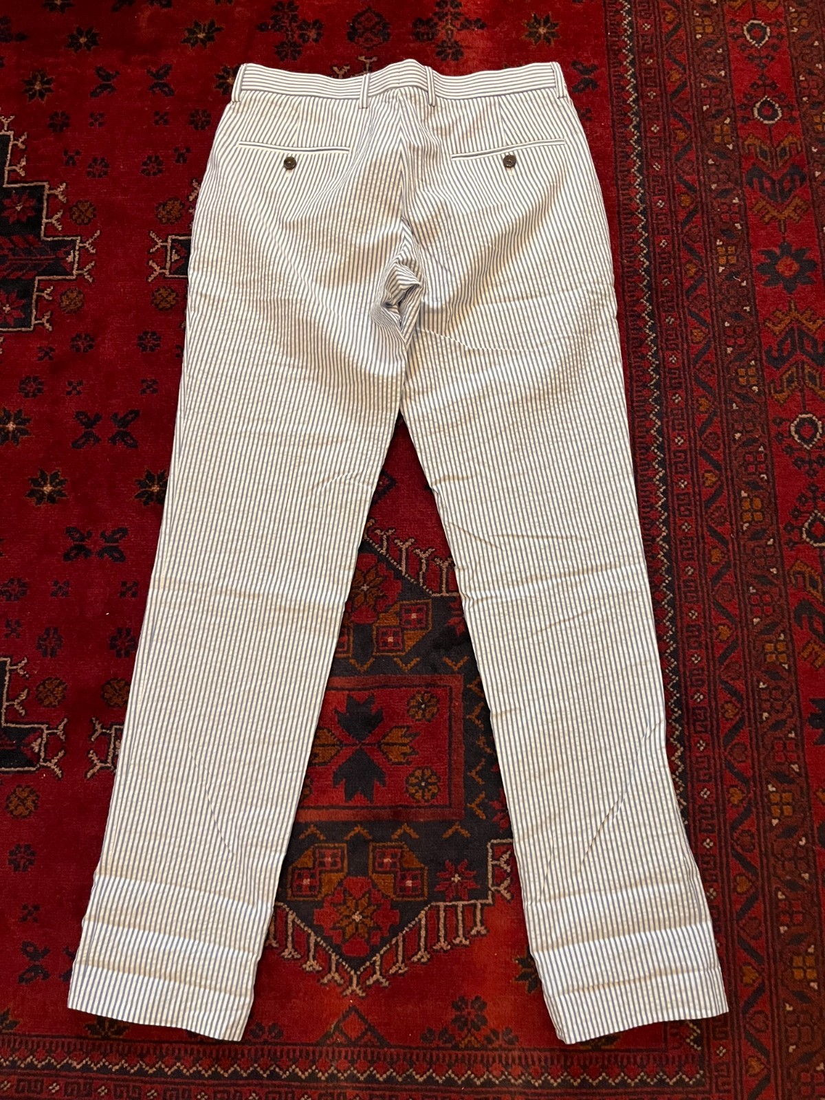 J Crew Thompson Tapered Blue White Cotton Seersucker Mens 29×32 Blue – (R.$248)