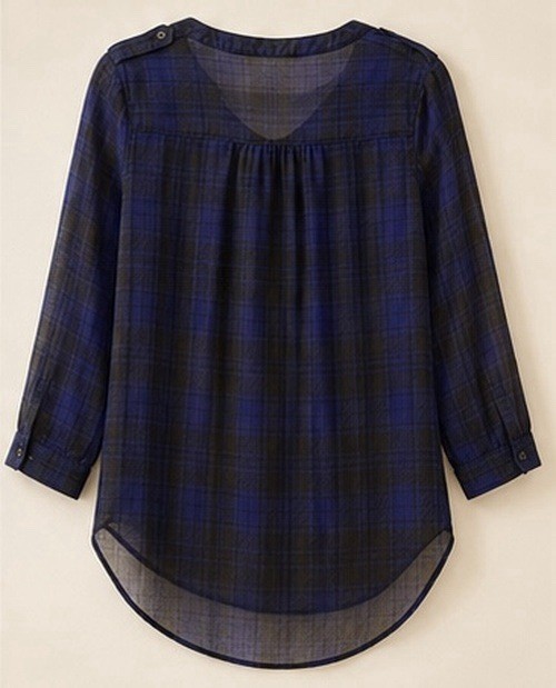 Express Semi Transparent Plaid Blouse Women’s XS Blue Black Sheer Button Top