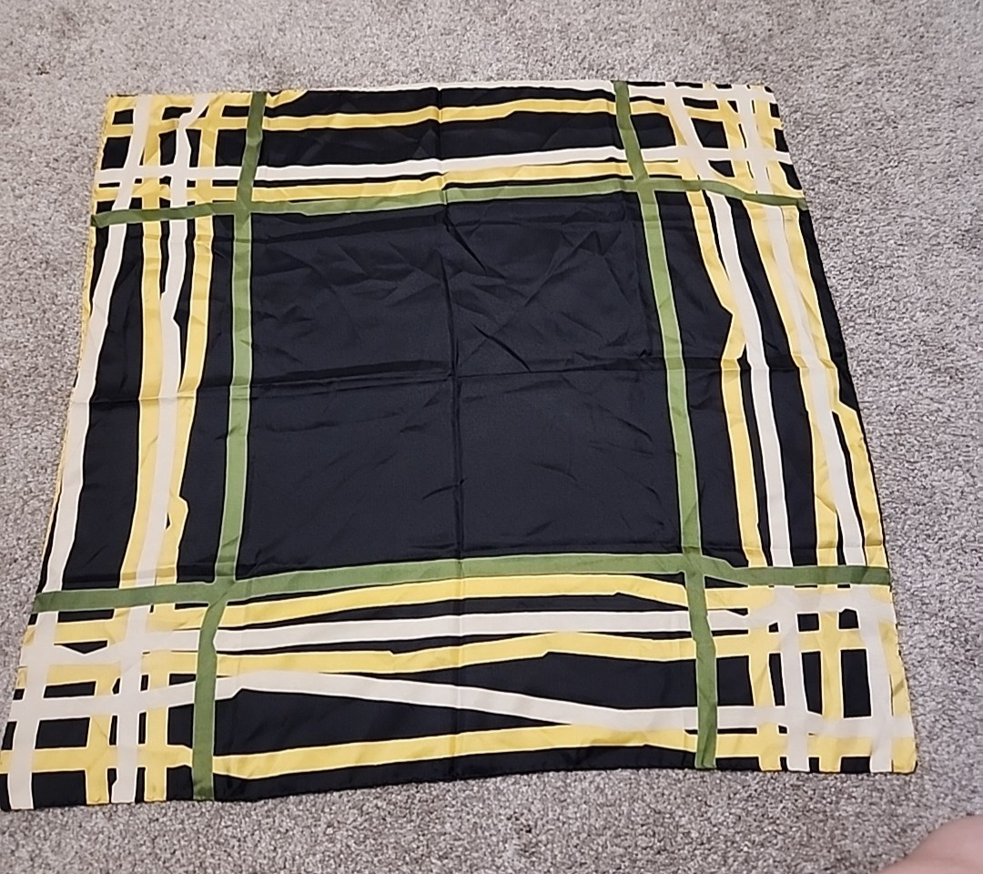 Baar&Beards Silk Scarf Made In Italy 26.5×26.5″ Black/green/yellow