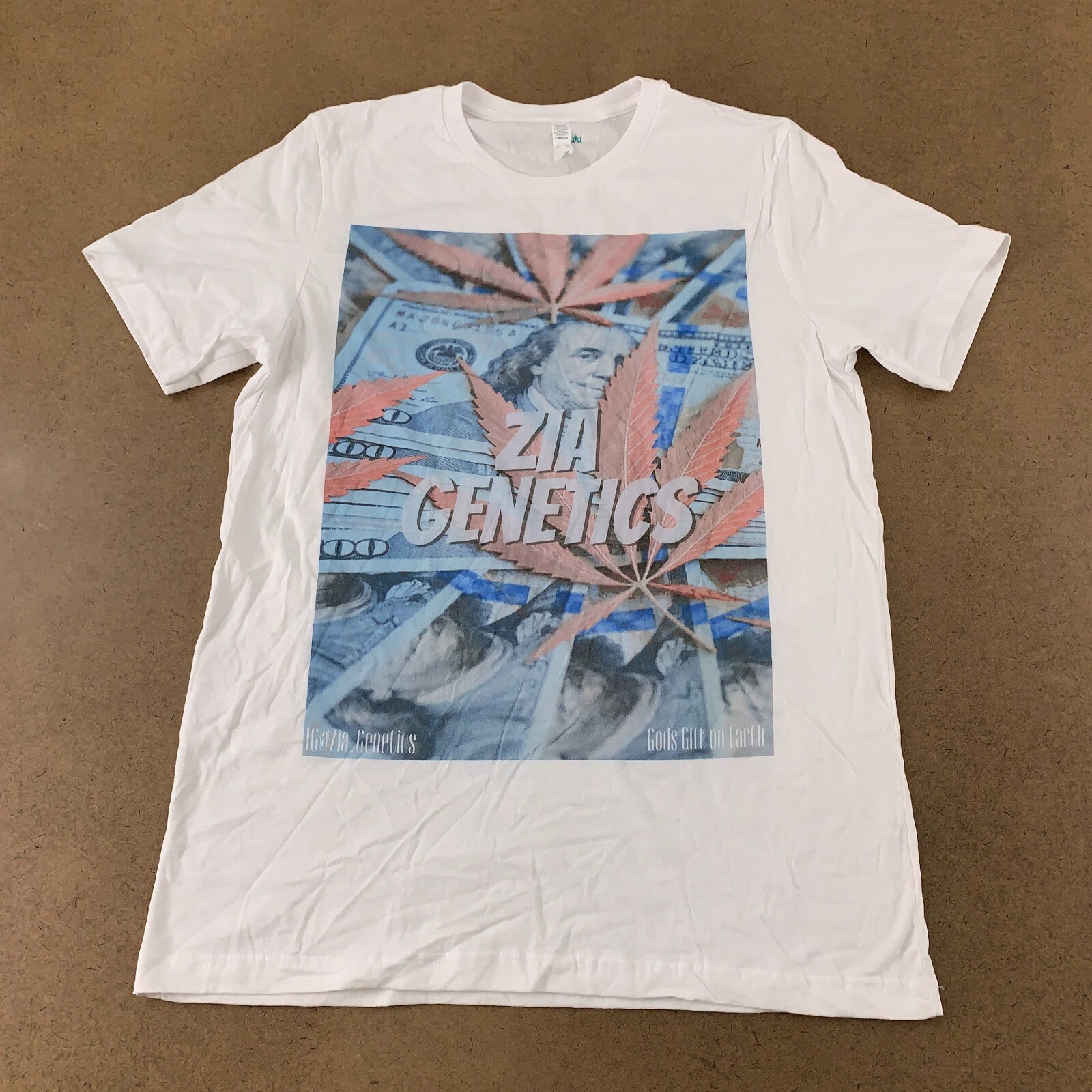 Canva Men’s Size Large White Zia Genetics Gods Gift on Earth Graphic T-Shirt New