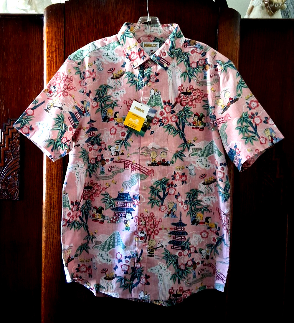 Reyn Spooner Men’s ” PEANUTS IN JAPAN” NWT TAILORED FIT Pink Large Shirt