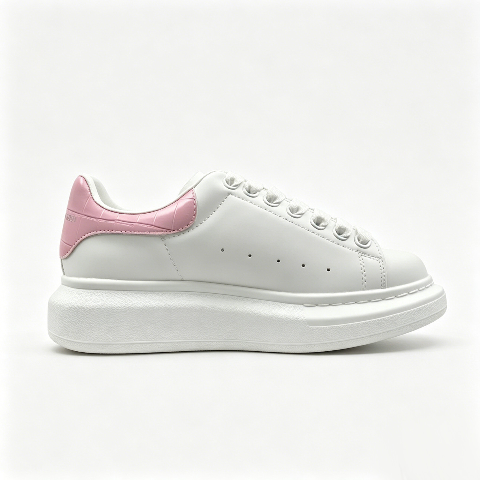 Alexander McQueen White Pink Croc Embossed Leather Heel Platform Sneakers Unisex