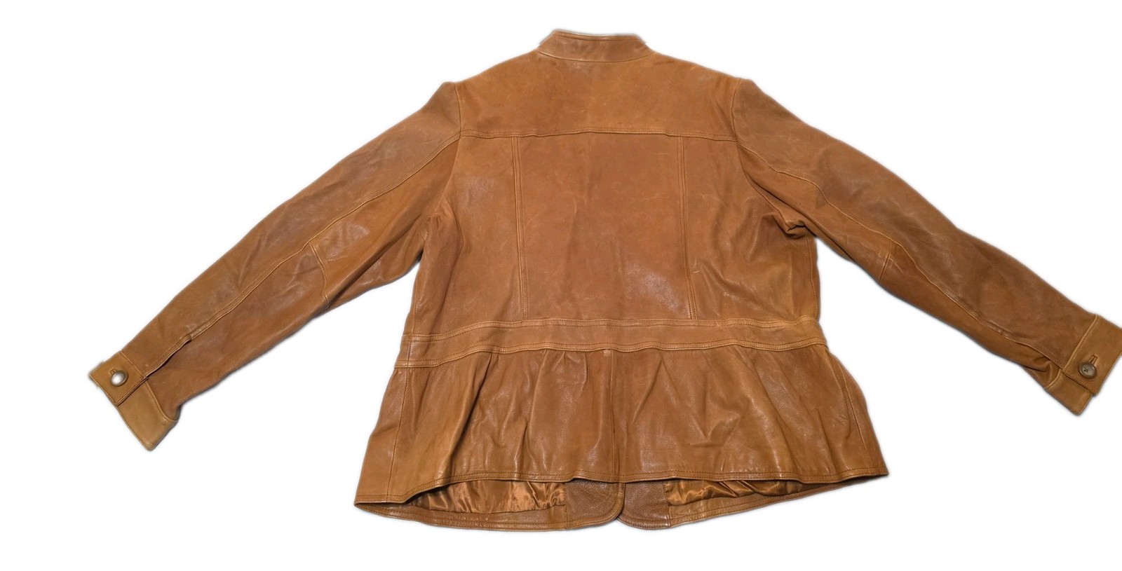 a.n.a Women’s Brown Genuine Leather Peplum Button Front Jacket Sz 1X NWT