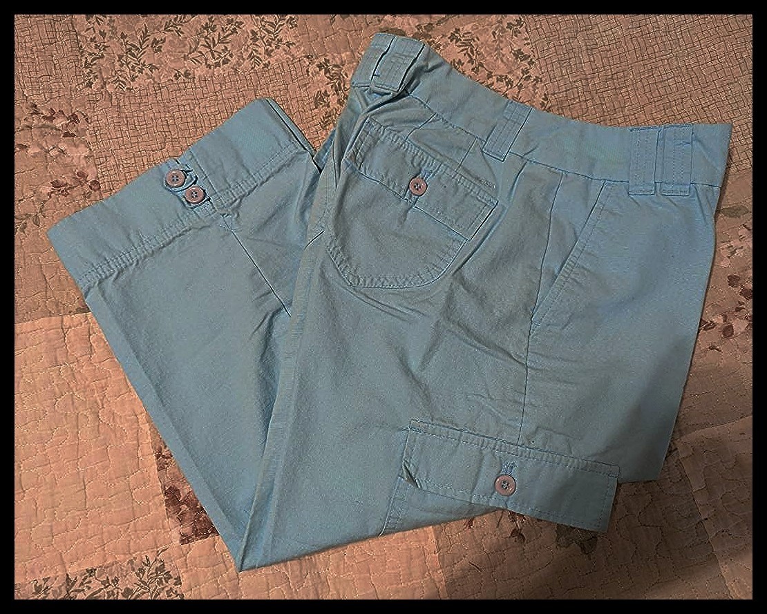 NEW Women’s Izod Light Aqua Blue Cotton Cargo Capri Pants Size 2 Waist 28″-30″
