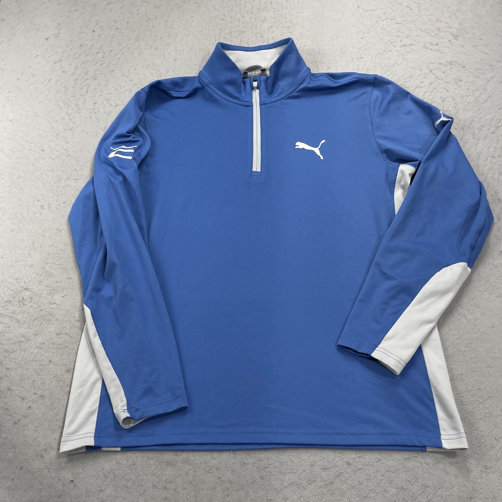 Puma Golf Jacket Mens Large Blue Gray 1/4 Quarter Zip Cobra Logo Pullover Tour
