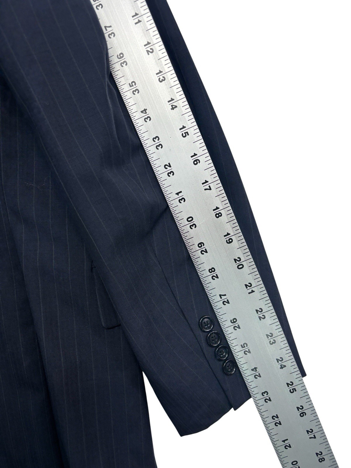Jos A Bank 42R 36×31 Navy Blue Stripe 2pc Pant Suit Flat Front Wool Classic