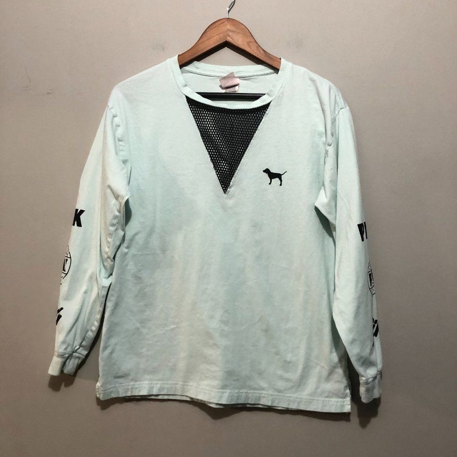 Pink Victoria’s Secret Long Sleeve Tee w/ Mesh Neck Detail Mint Medium
