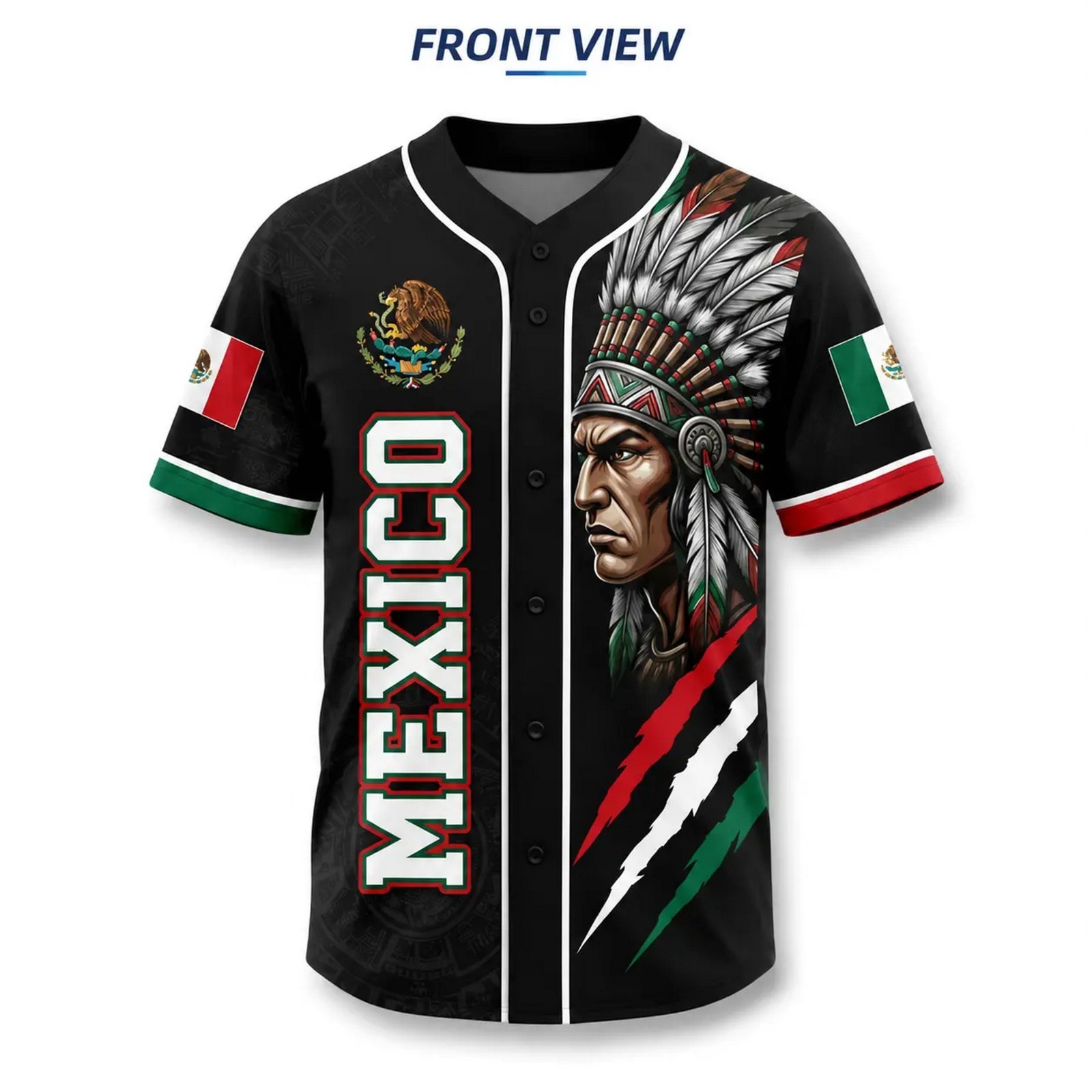 Mexico Baseball Jersey, Aztec Warrior Button Up Shirt, Mexican Flag Eagle Jersey