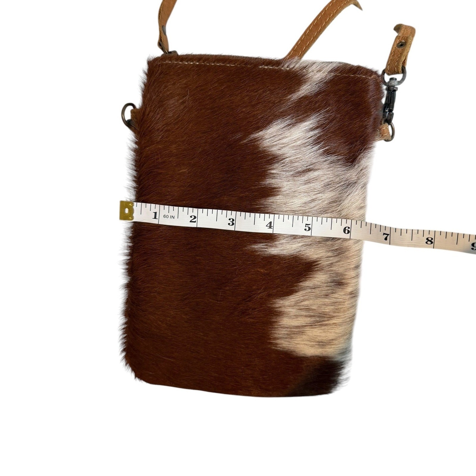 Myra Bag Brown White Cowhide Leather Crossbody Small Messenger Bag Western Boho
