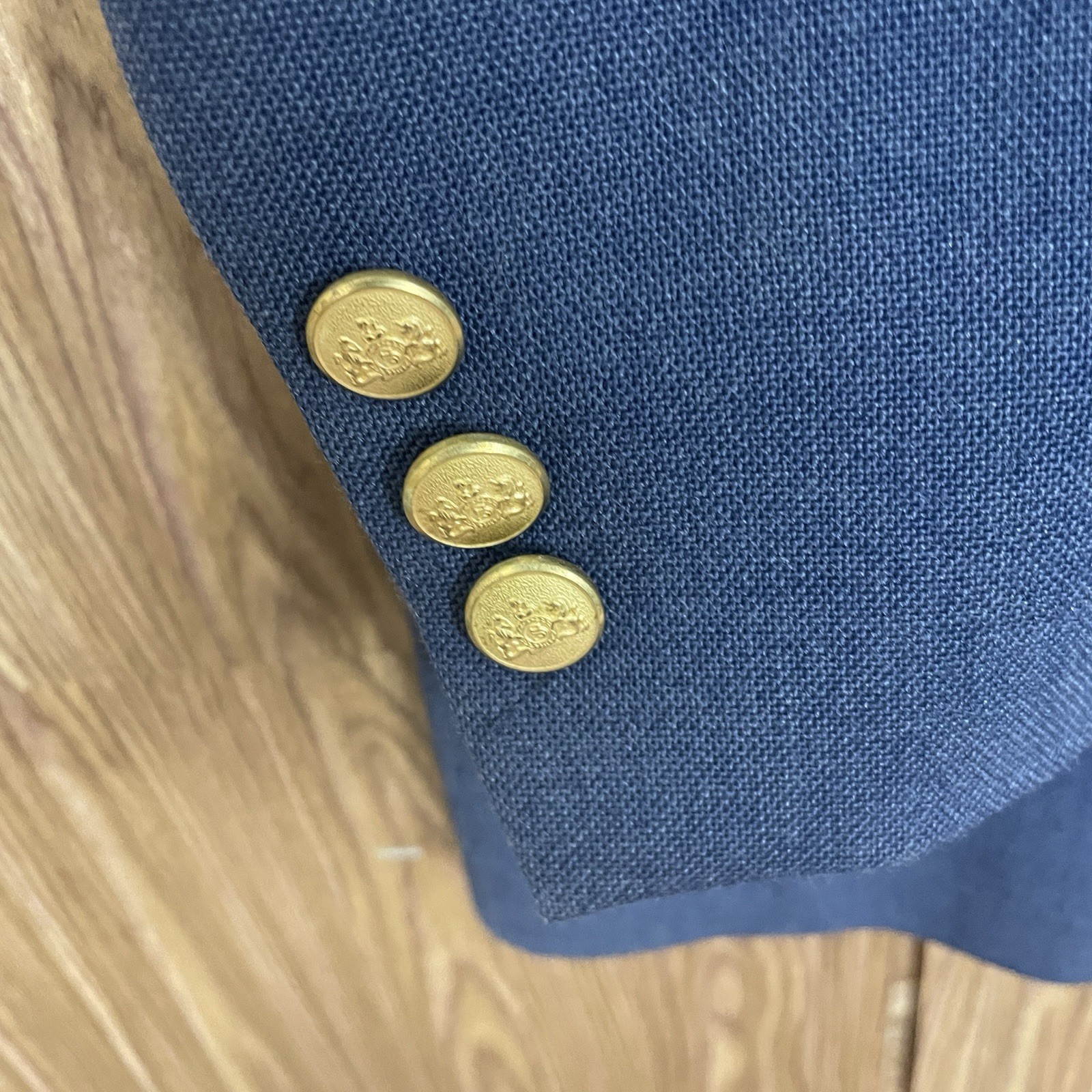 Stafford Blazer Jacket Mens 46R Blue Solid Polyester Worsted Wool Gold Buttons