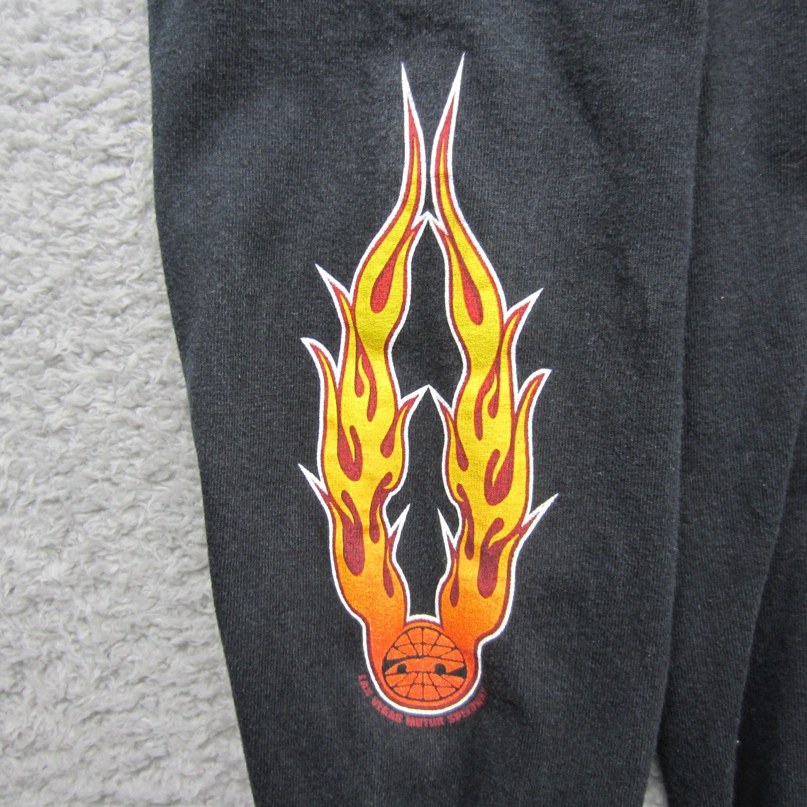 VTG Las Vegas Speedway Racing Shirt Mens Large Black Flames 90s Y2K Long Sleeve