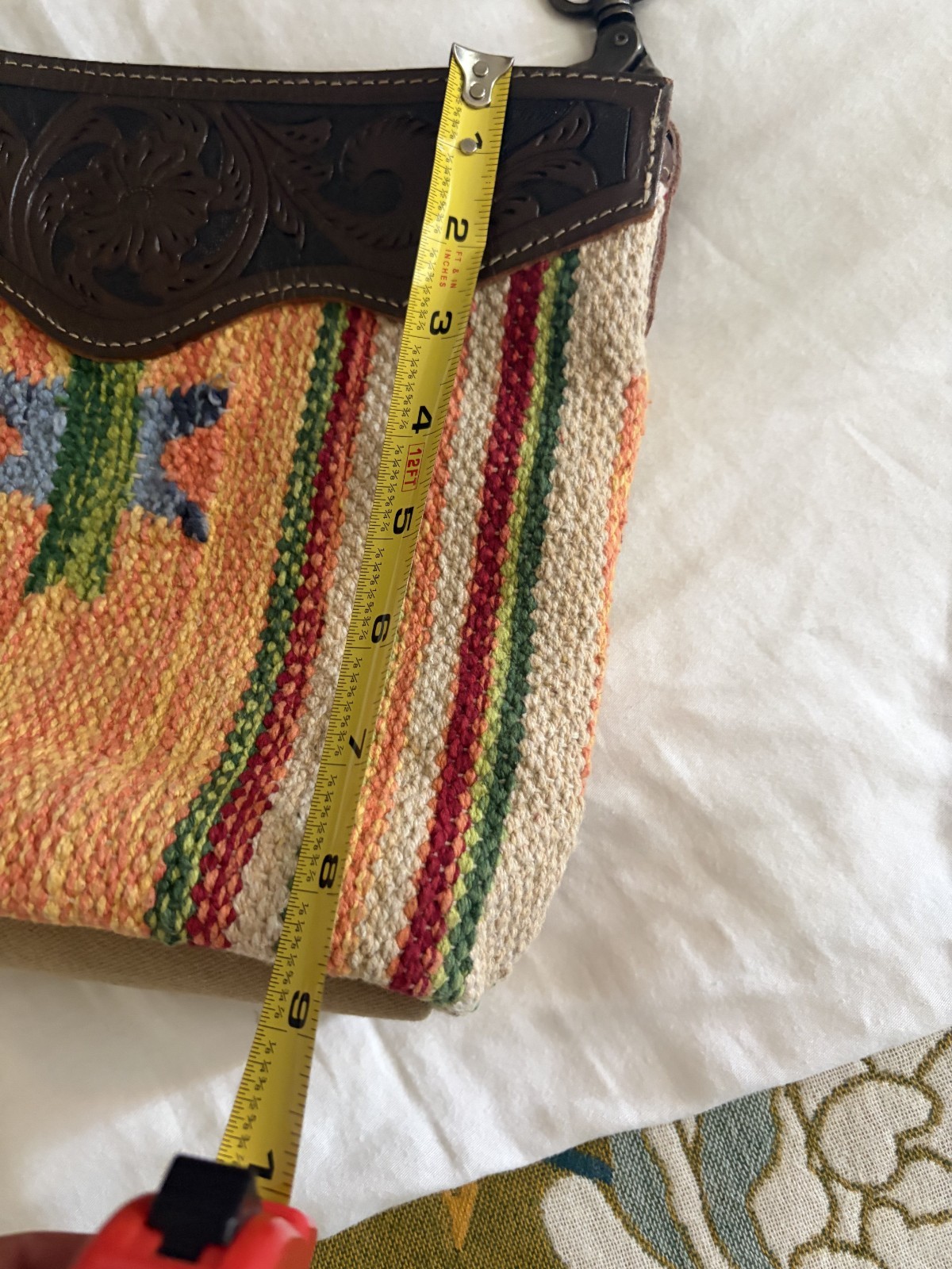 💥Myra Bag Hand-Tooled Leather/Woven Tapestry Southwest CrossbodyShoulder Bag🧡