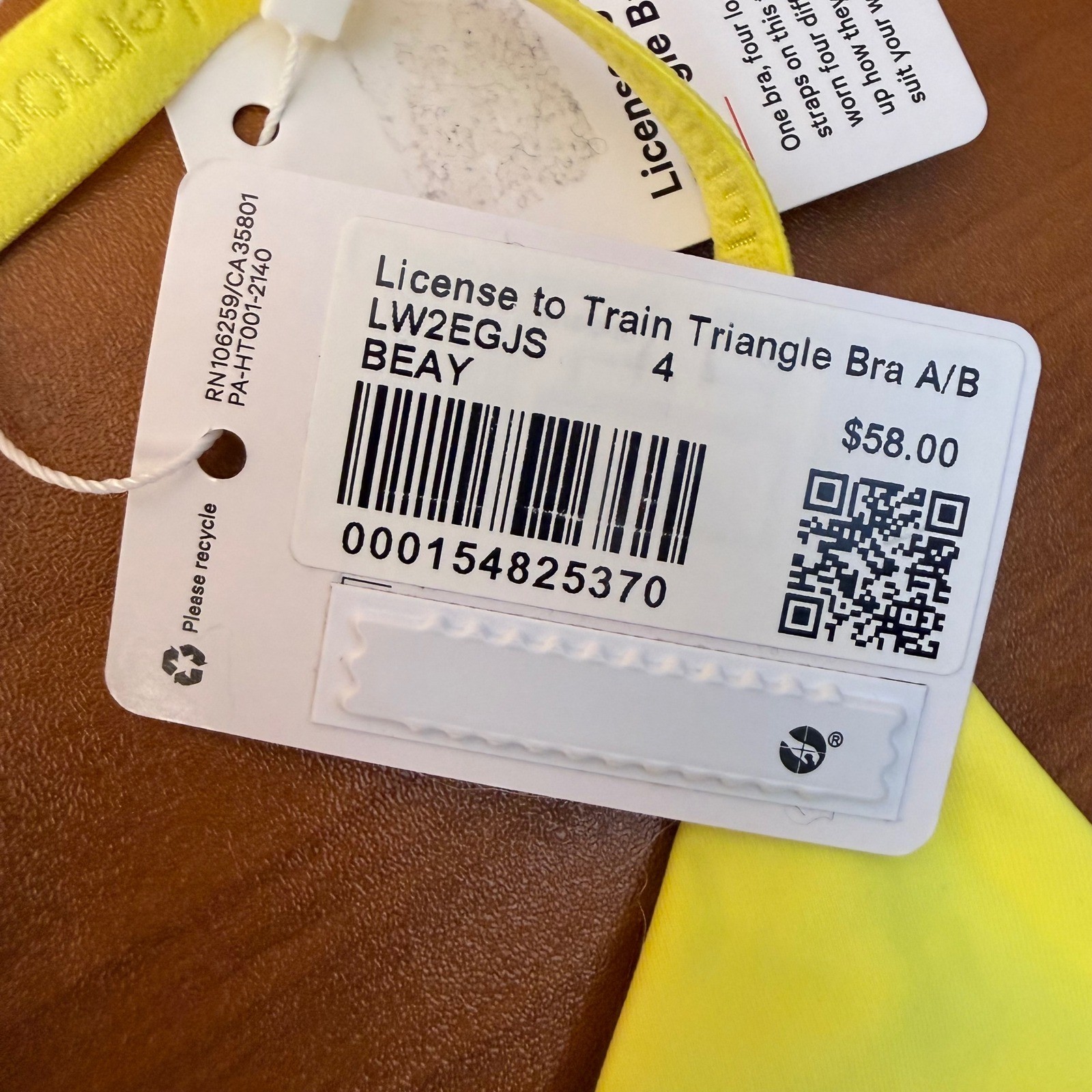 Lululemon License to Train Triangle Bra A/B Electric Yellow BEAY Size 4 LW2EGJS