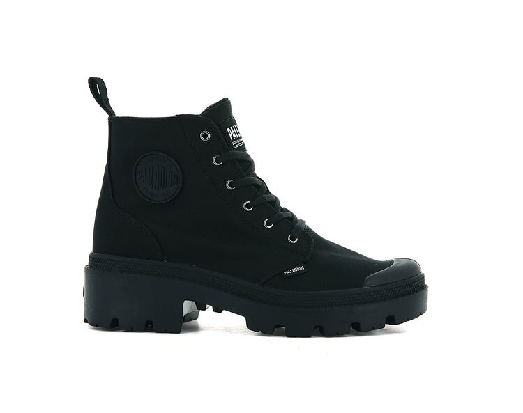Palladium Pallabase Twill Black /Black Womens Combat Platform Boots 96907 008