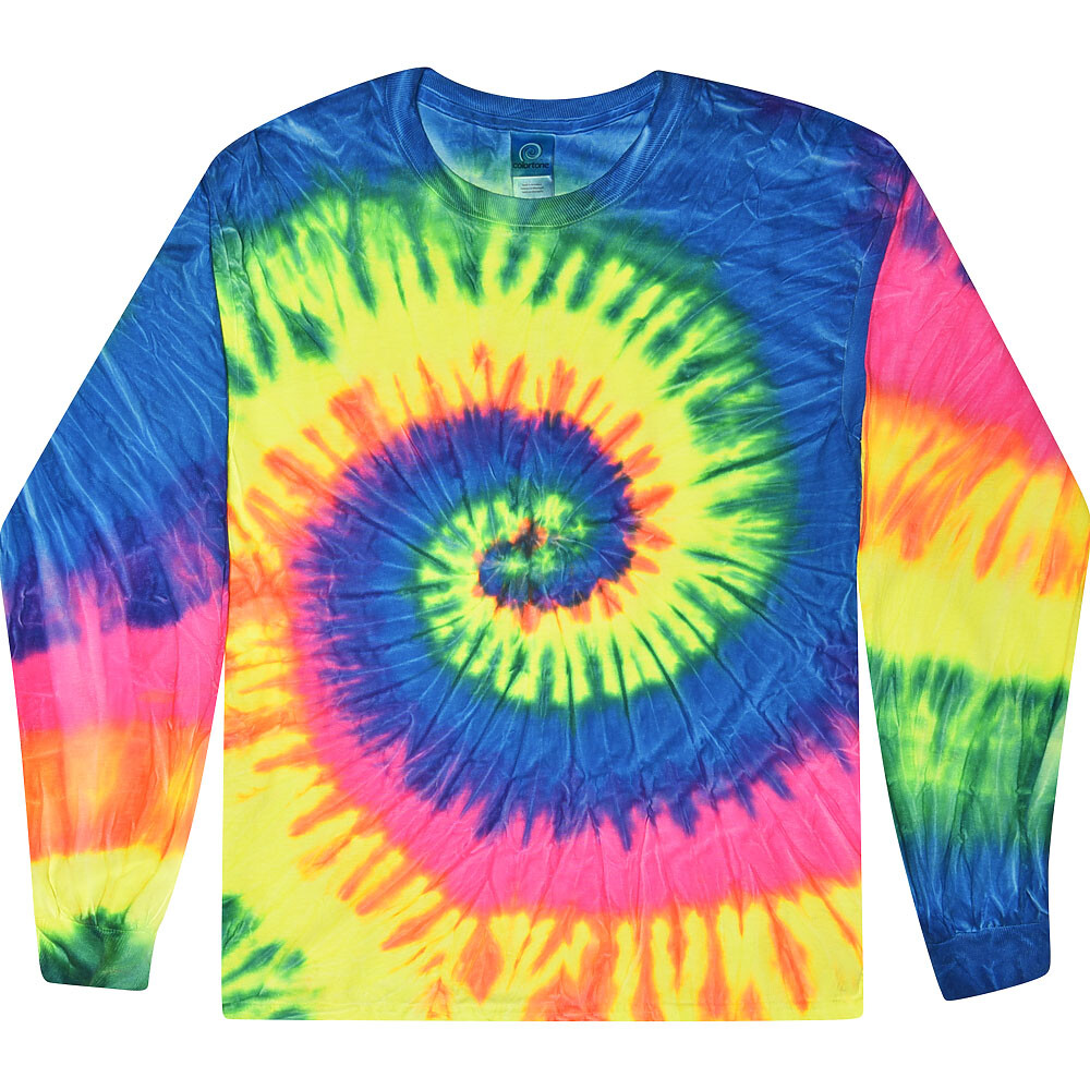 Long Sleeve Tie Dye T-Shirts Multicolor Adults & Kids Size Cotton Colortone