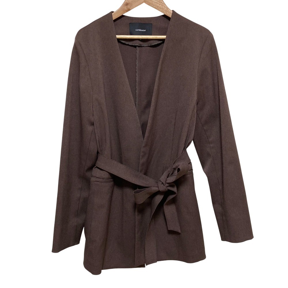 LAUTREAMONT Stretch Belted Collarless Jacket, Size 40, Brown Women USED