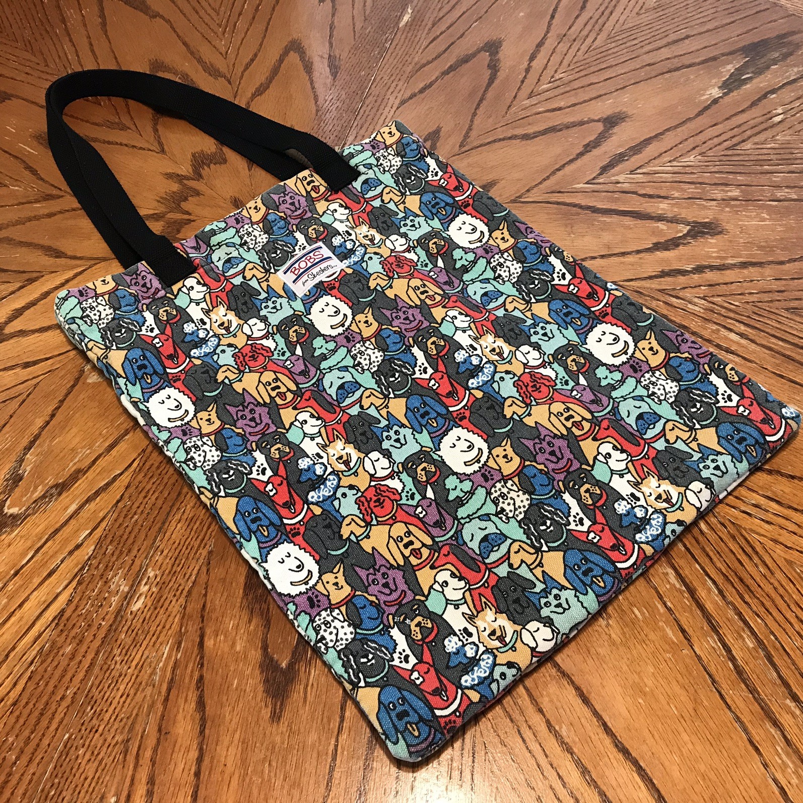 Bobs From Skechers Canvas Tote Bag Dog-Face Print featuring multiple dog breeds
