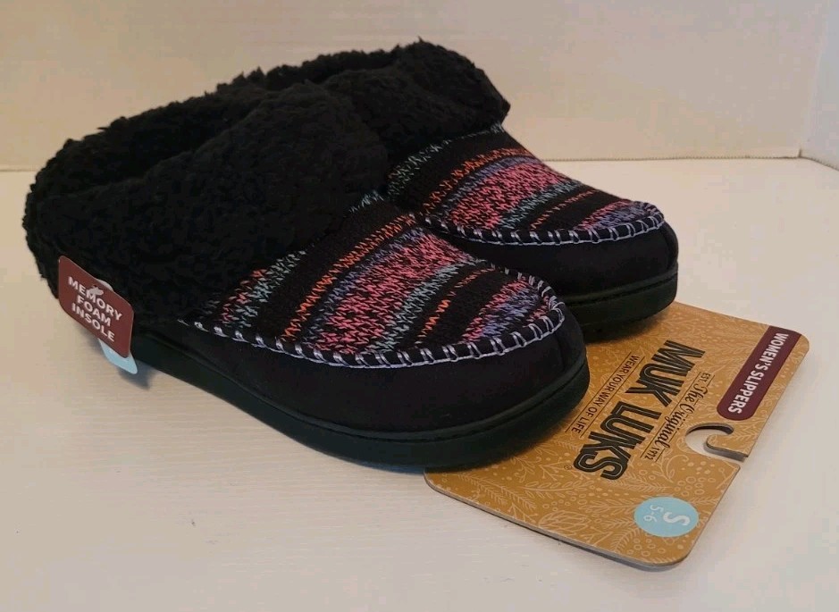 MUK LUKS Women’s Minerva Slipper Clogs Black/Multi Aztec NEW Size Small 5-6