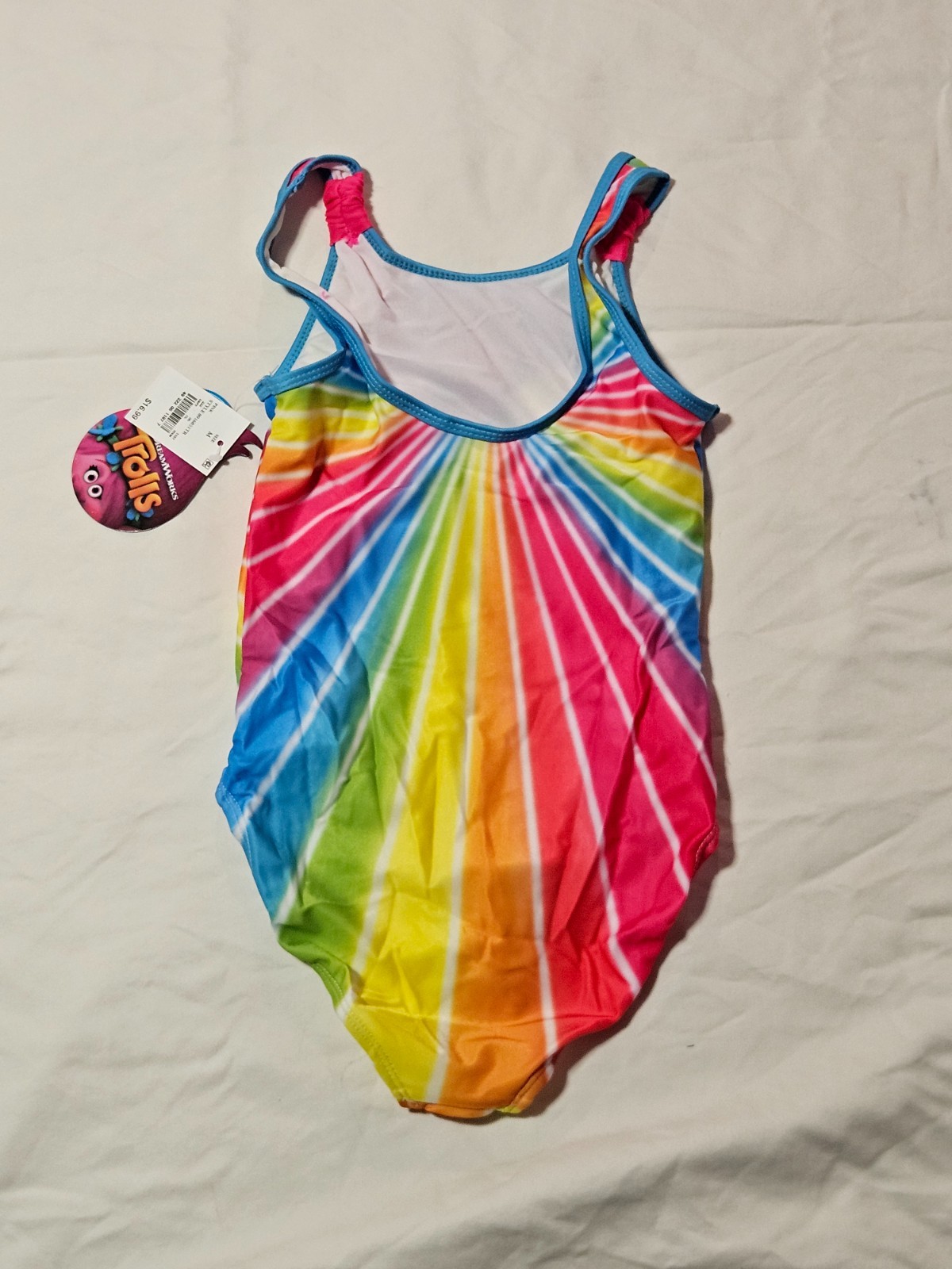 Medium Trolls Swimsuit for Girls, One Piece, Pink with Rainbow Colors, NWT
