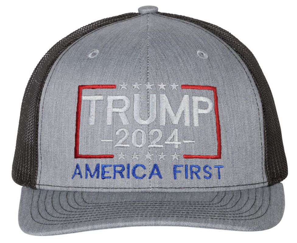Tropic Hats Adult Embroidered Trump 2024 America First 6 Panel Trucker Cap