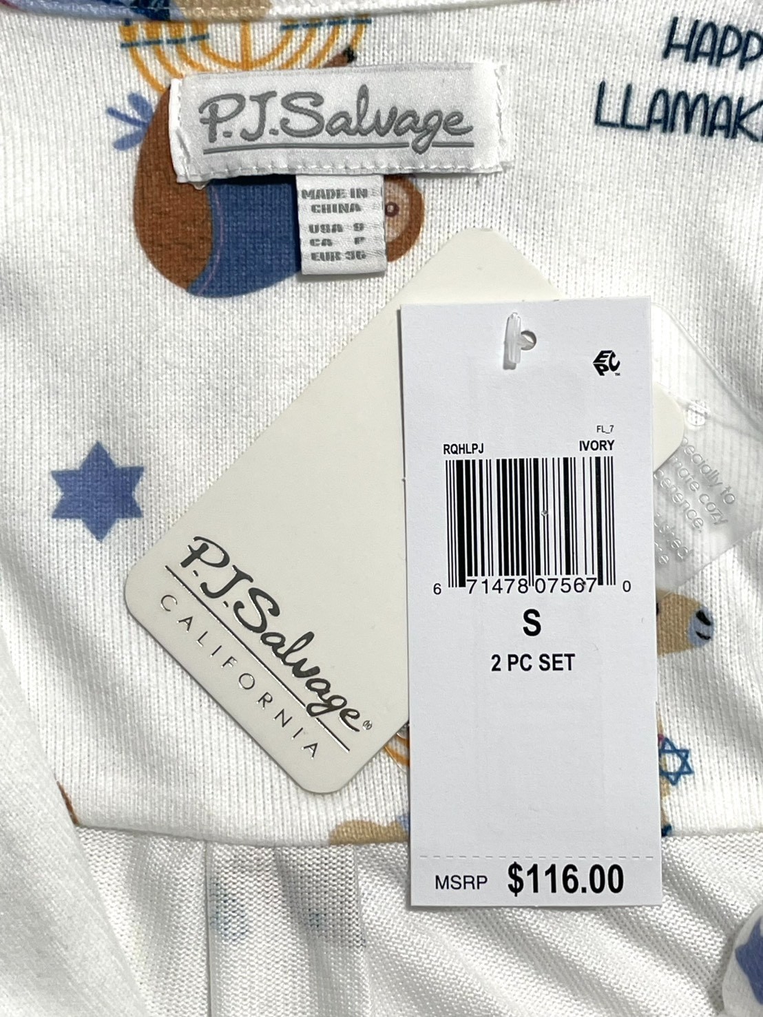 NWT PJ Salvage Womens S Happy Llamakkah Pajama Top (Pants not included)