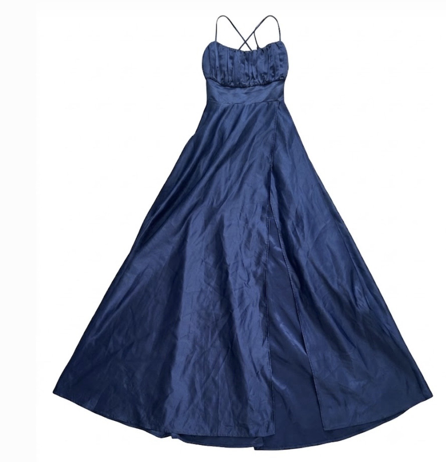 MANIJU Elegant Navy Spaghetti-Strap Maxi Dress with High Side Slit SIZE L