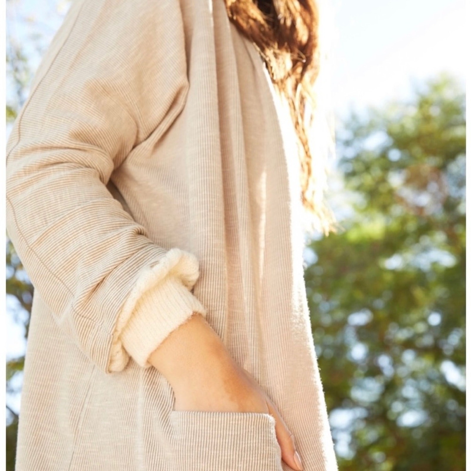 DONNI. Ribbed Lightweight Sweater Cardigan Jacket Coat in Sandwash OSFA
