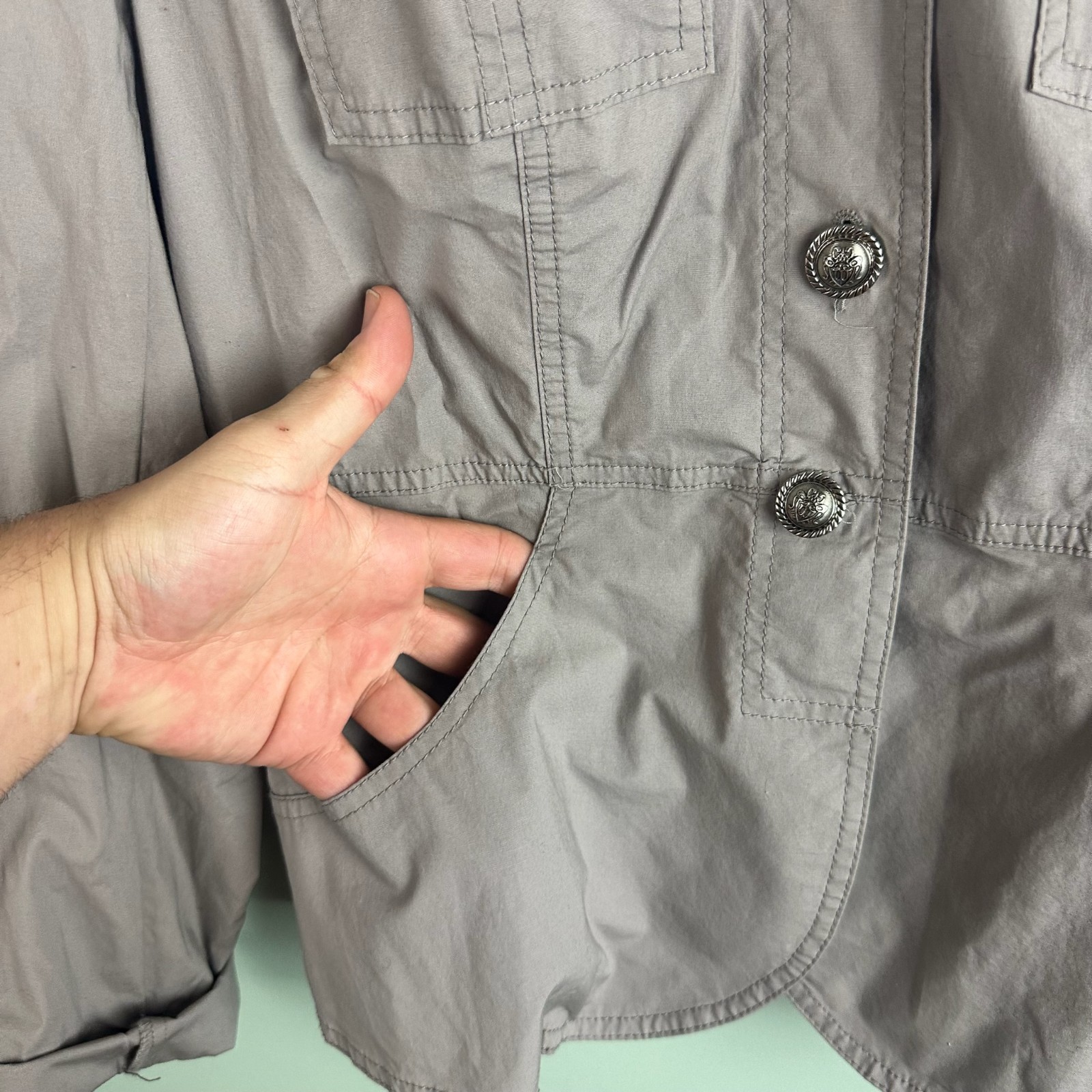 INC International Concepts Taupe Button Accent Safari Style Lightweight Jacket M