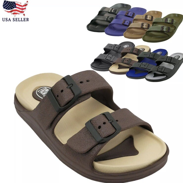 New Men’s Summer EVA Rubber Lightweight Double Slide Flat Beach Sandal Slipper